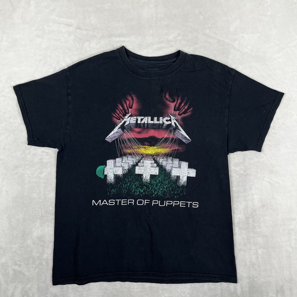 Metallica T-Shirt Size Large Black Master Of Puppets Album Graphic Tee Rock